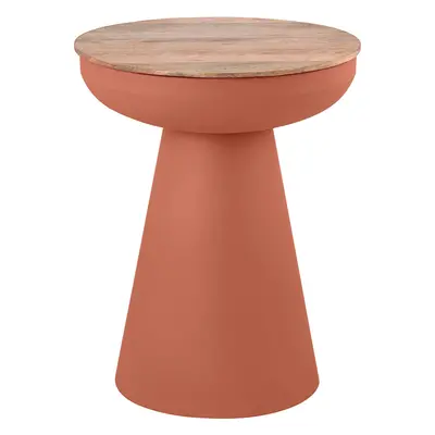 Table d'appoint ronde design avec rangement en métal terre brulée et bois manguier massif H52 cm