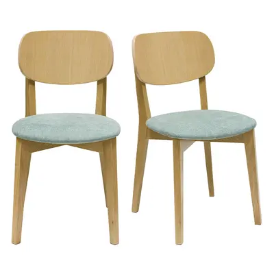 Chaises vintage en bois clair chêne et tissu effet velours vert céladon (lot de 2) LUCIA