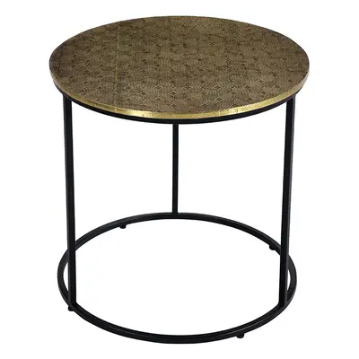 Table d'appoint ronde en laiton frappé et métal noir D45 cm FLOOR