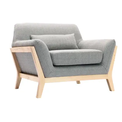 Fauteuil scandinave en tissu gris et bois clair massif YOKO