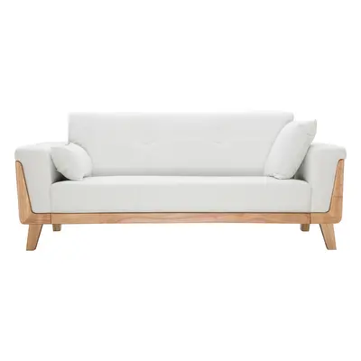 Canapé scandinave 3 places en tissu effet velours blanc cassé et bois clair FJORD