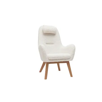 Fauteuil scandinave en tissu effet peau de mouton blanc et bois clair MANIA