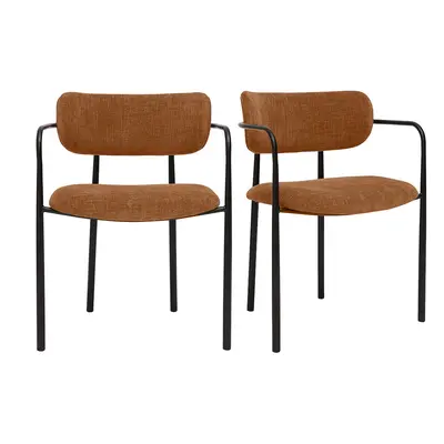 Chaises en tissu effet velours texturé terre brûlée et métal noir (lot de 2) SWIFT