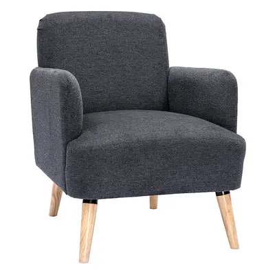 Fauteuil scandinave en tissu effet velours texturé gris foncé et bois clair ISKO