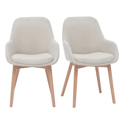 Fauteuils scandinaves en tissu effet velours beige et bois clair massif (lot de 2) HOLO