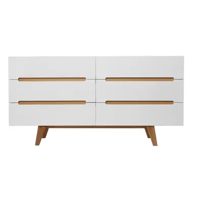 Commode scandinave finition blanc brillant laqué 6 tiroirs L160 cm MELKA