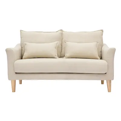 Canapé scandinave 2 places en tissu beige et bois clair KATE