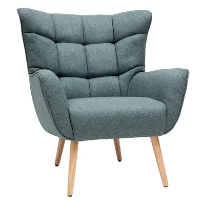 Fauteuil scandinave en tissu vert de gris et bois clair AVERY