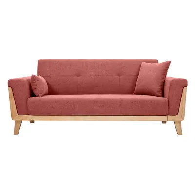 Canapé scandinave 3 places en tissu effet velours texturé terracotta et bois clair FJORD