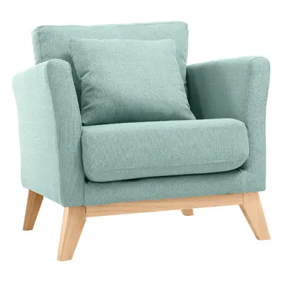 Fauteuil scandinave déhoussable en tissu vert lagon et bois clair OSLO