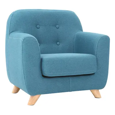 Fauteuil enfant scandinave en tissu bleu canard et bois clair NORKID