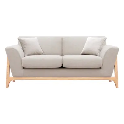 Canapé scandinave 2 places en tissu effet velours texturé beige et bois clair ASAKO