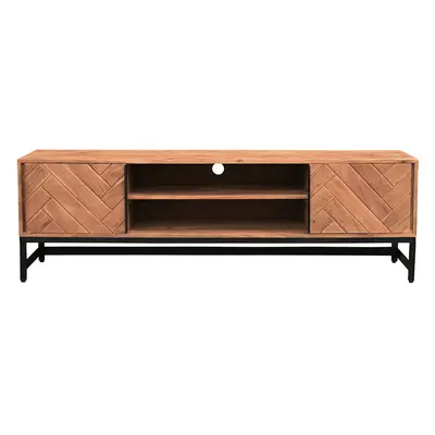 Meuble TV à motifs chevrons en bois massif et métal noir L158 cm STICK