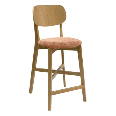 Tabouret de bar en bois clair chêne et tissu effet velours terracotta H65 cm LUCIA