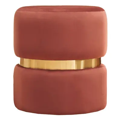 Pouf rond en velours bleu rouge tomette et métal doré D40 cm JOY