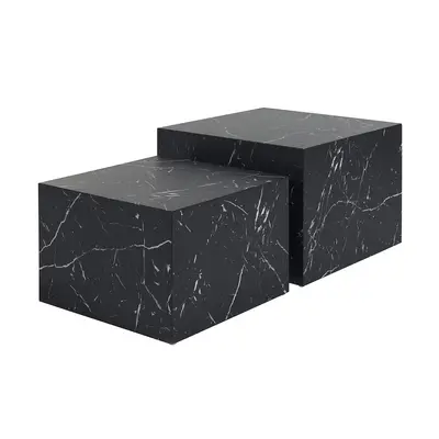 Tables basses gigognes design effet marbre noir (lot de 2) CALLA