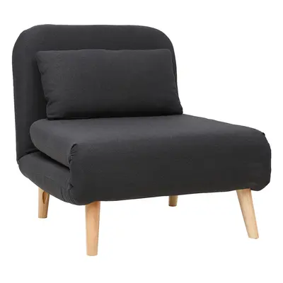 Fauteuil convertible scandinave en tissu gris foncé et bois noir AMIKO