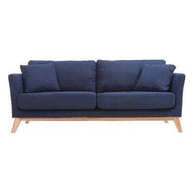 Canapé scandinave déhoussable 3 places en tissu bleu foncé et bois clair OSLO