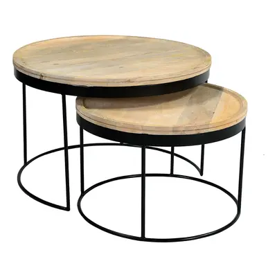 Tables basses gigognes rondes bois manguier massif et métal noir (lot de 2) LEDGE