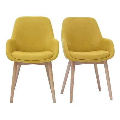 Fauteuils scandinaves en tissu effet velours jaune moutarde et bois clair massif (lot de 2) HOLO