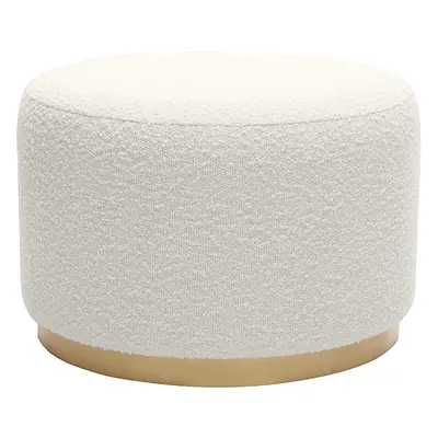 Pouf rond en tissu effet laine bouclée blanc cassé et métal doré D54 cm AMAYA