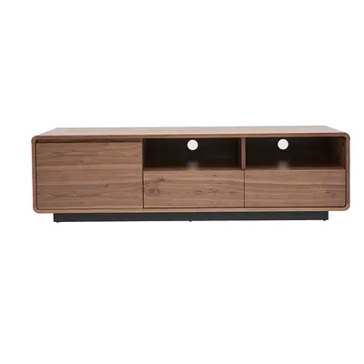 Meuble TV vintage en bois foncé noyer et métal noir L160 cm JAKO