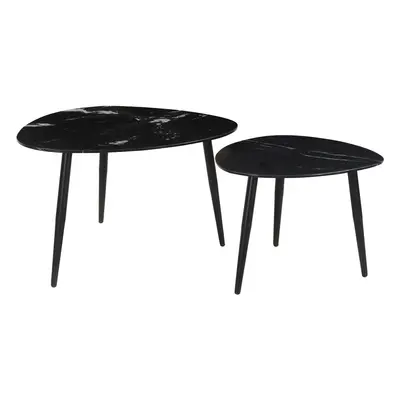 Tables basses gigognes ovales en marbre noir et métal (lot de 2) PLATZ