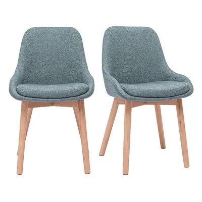 Chaises scandinaves en tissu vert de gris et bois clair massif (lot de 2) HOLO