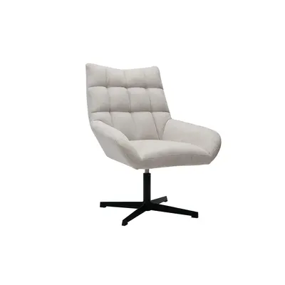 Fauteuil pivotant design en tissu effet velours texuré beige et métal noir KING