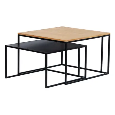 Tables basses gigognes carrées bois manguier massif et métal noir (lot de 2) TAHL