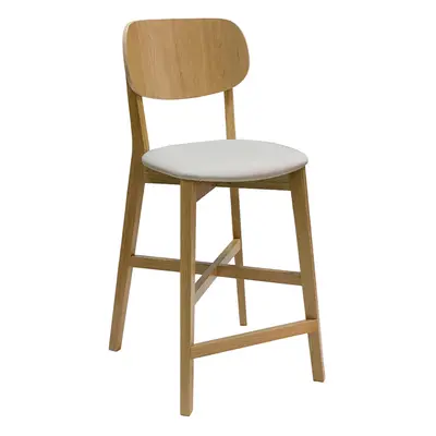 Tabouret de bar en bois clair chêne massif et tissu beige H65 cm LUCIA