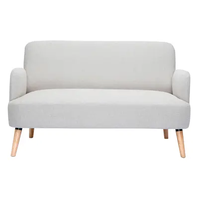 Canapé scandinave 2 places en tissu effet velours texturé beige et bois clair ISKO