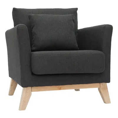 Fauteuil scandinave déhoussable en tissu gris foncé et bois clair OSLO