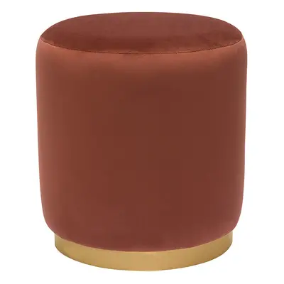 Pouf rond en velours rouge tomette et métal doré D40 cm AMAYA