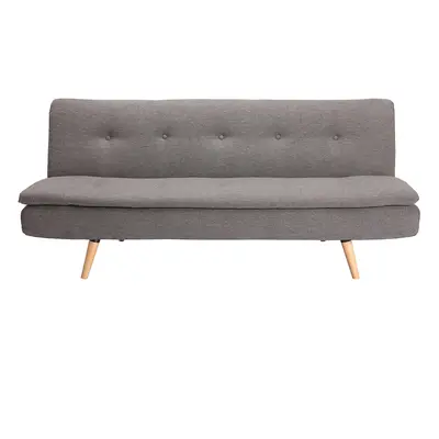 Canapé convertible scandinave 3 places en tissu gris foncé et bois clair SENSO