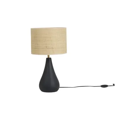 Lampe à poser noire en céramique mate et abat-jour en raphia H49 cm PYRUS