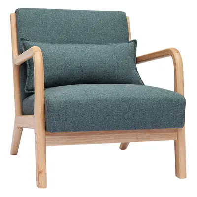 Fauteuil scandinave en tissu vert de gris et bois clair massif DERRY