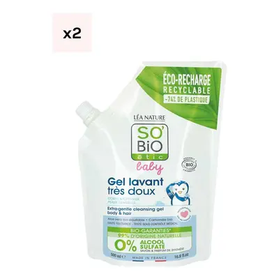 Eco-recharges gel lavant très doux bio - Aloe vera - Corps & cheveux - Bébé - 2 x 500 ml