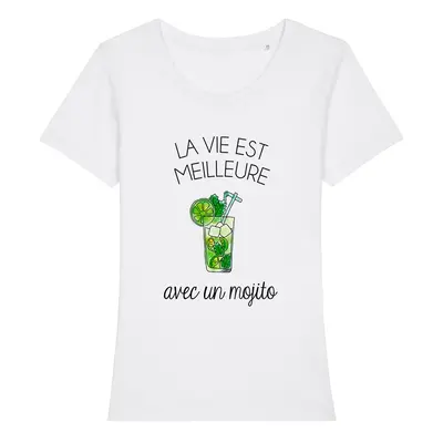 T-shirt en coton biologique La vie est meilleure avec un mojito - Blanc