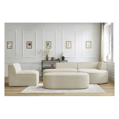 Canapé d'angle droit modulable, chauffeuse et pouf  Rousseau Beige