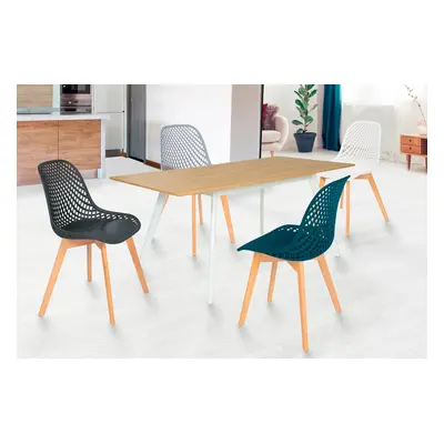 4 chaises Maelle - Blanc, gris et bleu canard