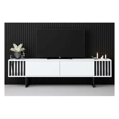 Meuble TV 2 abattants Chrome Line - Blanc