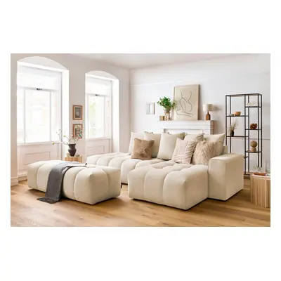 Canapé d'angle droit et pouf Mont-Blanc  Beige