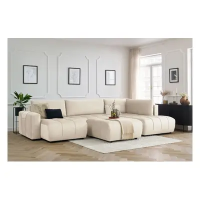 Canapé d'angle gauche panoramique convertible avec pouf Arsene Beige