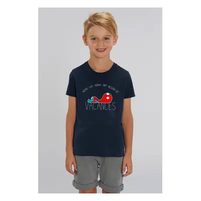 T-shirt en coton biologique Même les héros ont besoin de vacances - Bleu marine