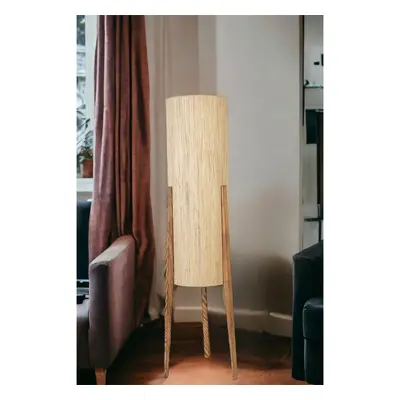 Lampadaire trépied en bois Navas - Naturel et beige