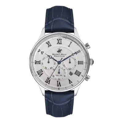 Montre à quartz en cuir Bleu marine et argenté