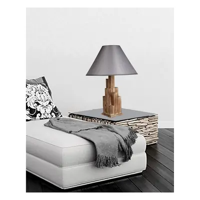 Lampe à poser en bois - Naturel et gris - 40 W