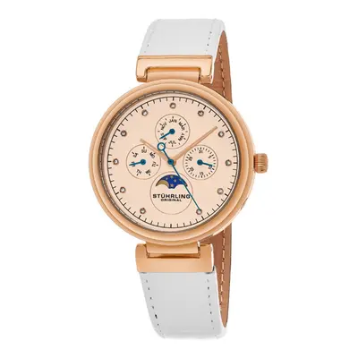 Montre à quartz en cuir et cristaux Swarovski Symphony - Blanc et doré rose - Compteur phases de