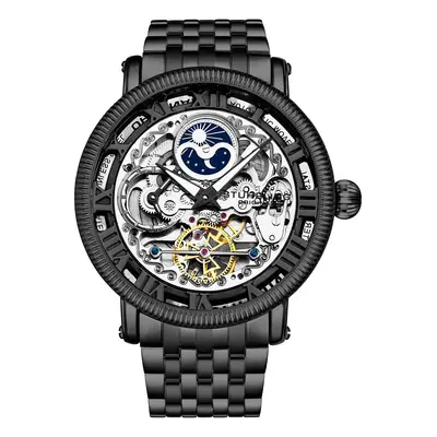 Montre automatique en acier Legacy - Compteur phases de la lune et fonction GMT - Noir et argent
